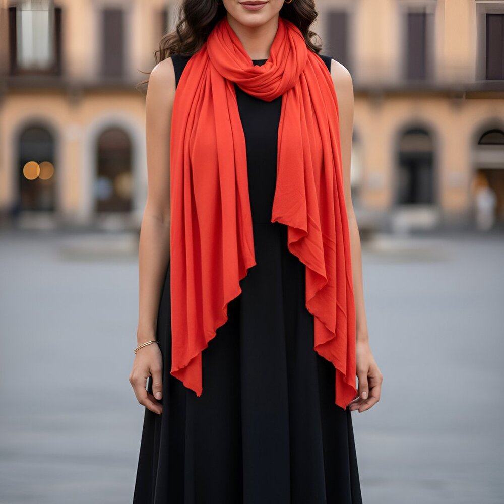 Scarf Shawl Wrap Orange Diagonal Cut Viscose Shawl Solid 76"x 30 Scarf Wrap